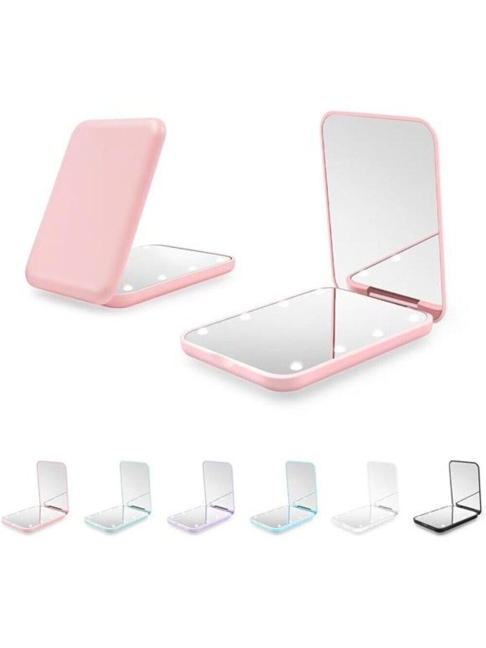 Pink Compact Mirror LED Light 1X 3X Magnification Travel Pocket Mini Mirror